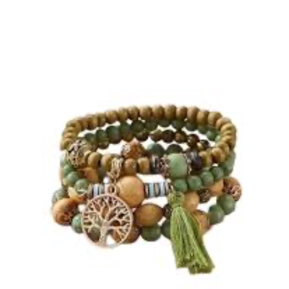 BOHO HEADED STACKED BRACELETS with CHARMS and TASSEL NWT - Picture 4 of 6